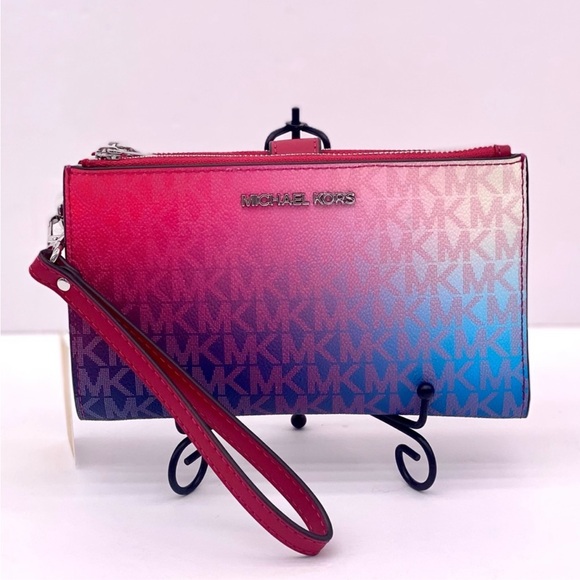 Michael Kors jet set double zip wristlet wallet phone case dk raspberry Multi - Picture 5 of 11
